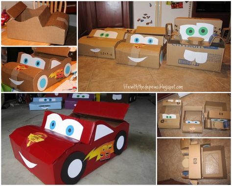 Cardboard Cars, Lightning Mcqueen Party, Auto Party, Cardboard Box Car, Cars Birthday Party, Cardboard Car, Disney Cars Party, Anniversaire Diy, Disney Cars Birthday