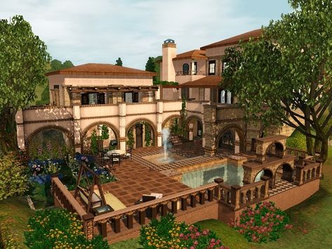 Italian Mansion, Italian House, Italian Home, Italian Villa, Mediterranean Homes, Sims 4 Build, Sims 4 Houses, Sims House, Villa Design