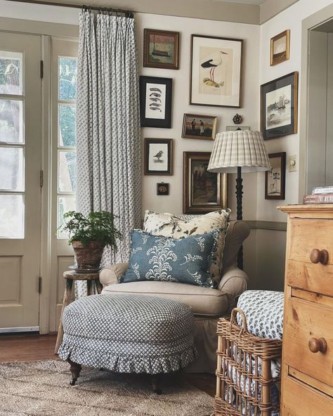 I didn’t realize how much I’d love the French Blue Blockley Quilt and Julia Pillows in my bedroom until right this second! These are… | Instagram Blue French Decor, French Blue Living Room Decorating Ideas, Blue French Country Living Room, French Blue Living Room, French Cottage Living Room, Tessa Foley, Blue French Country, Sitting Rooms, Office Remodel