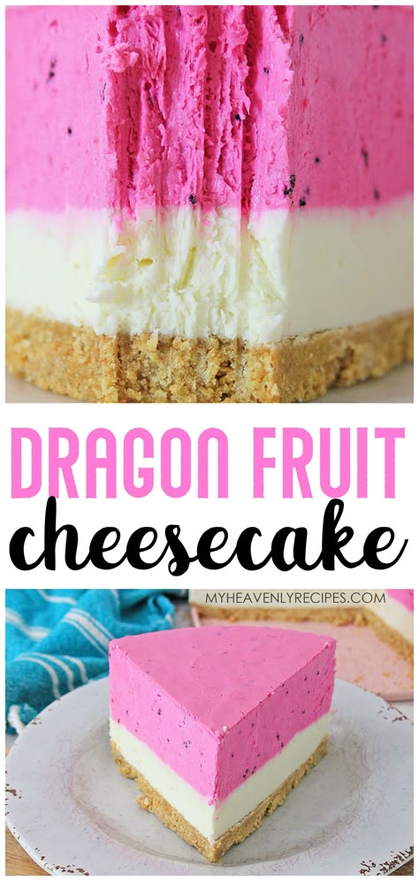 Dragonfruit Cake, Dragon Fruit Mousse, Cheesecake Recipes Fruit, White Dragon Fruit Recipe, Spring Cheesecake Flavors, Fun Cheesecake Flavors, Recipes For Dragon Fruit, Dragonfruit Desserts, Dragon Fruit Cake Recipe