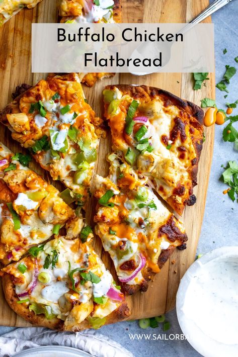 Buffalo Chicken Flatbread is a flavor explosion. The perfect quick, elevated lunch. Fresh made chicken and zesty buffalo in every bite. via @sailor_bailey Buffalo Chicken Flat Bread, Flatbread Dinner, Chicken Flatbread Recipes, Buffalo Chicken Flatbread, Healthy Flatbread, Chicken Flatbread Pizza, Bbq Chicken Flatbread, Sailor Bailey, Chicken Lickin