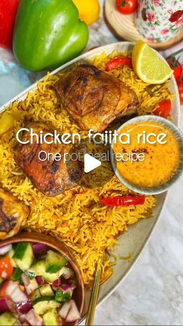 Fathima Yusuf (Shadiya) on Instagram: "Chicken fajita rice !

Here’s a one pot chicken & rice recipe which can be prepped & cooked within 35 to 40 mins. This is my way of making life easy on busy weekdays, without having to compromise on flavours & spending on takeouts. I promise it’s a superb kid’s friendly recipe too..

Don’t forget  to LIKE, SAVE, SHARE the reel and FOLLOW @shadi_faleel for more easy recipes. 

You’ll need
4 cups Basmati rice (washed & soaked for 
30 to 40 mins)
7 to 8 chicken thighs (with skin preferably)
1/2 cup Oil
5 cloves of Chopped garlic 
1 pack Fajita seasoning or (5 tbsp, use any brand available at your local stores) 

1 medium sliced onion 
2 chopped bell peppers (I’ve used half of three colours)
Spices (1 tsp of paprika, turmeric, black pepper, cumin powder, One Pot Chicken Rice, Chicken Fajita Rice, Fajita Rice, Chicken Rice Recipe, Sliced Onion, Turmeric Black Pepper, Chicken Rice Recipes, Chicken Fajita, One Pot Chicken