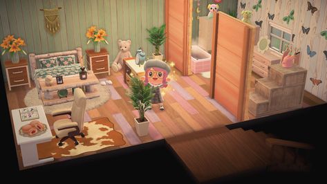 My upstairs bedroom. #animalcrossing #acnh #animalcrossingnewhorizons #animalcrossinghome #animalcrossinghomedesign Animal Crossing Upstairs Bedroom, Acnh Upstairs Bedroom, Acnh Upstairs Room Ideas, Acnh Kawaii, Woodland Bedroom, Caravan Holiday, Upstairs Bedroom, Island Ideas, Animal Crossing