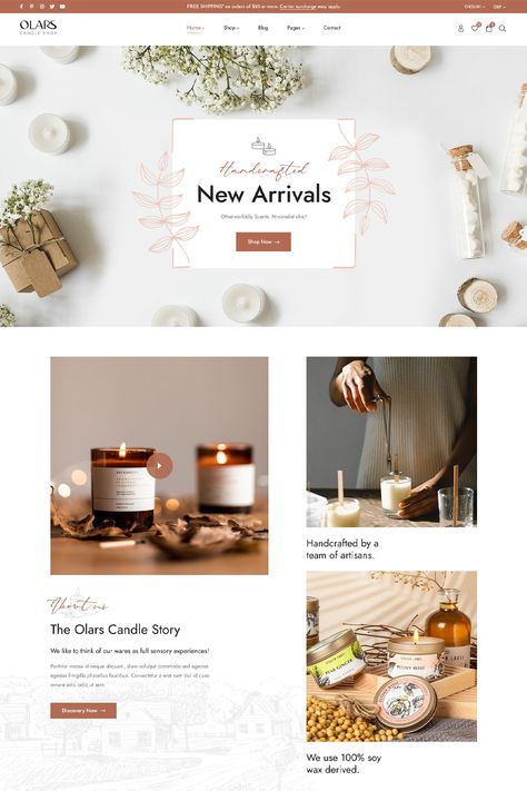 Olars is more than just a WordPress theme; it's a digital marketplace designed to illuminate the artistry and charm of handmade candles. Candles Website Design, Candles Marketing, Candle Website, Home Decor Handmade, Woocommerce Themes, Website Banner, Design Board, Designer Candles, Website Design Inspiration