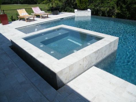 Raised Outdoor Infinite Spa | Hot Tub | Pool and Spa #moderngarden #modern #garden #with #hot #tub Modern Pool And Spa, Moderne Pools, Hot Tub Designs, Pool Stuff, Luxury Swimming Pools, Hot Tub Backyard, Hot Tub Garden, Pool Landscape Design, Infinity Edge Pool