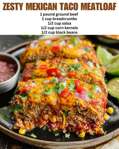 (1) Zesty Mexican Taco Meatloaf 😍 Recipe in top... - Easy Quick Recipes | Facebook Taco Meatloaf, Mexican Meatloaf, Meatloaf Ingredients, Rice Casserole Recipes, Mexican Tacos, Ground Beef Recipes For Dinner, Dessert Salads, Beef Recipes Easy, Beef Recipes For Dinner