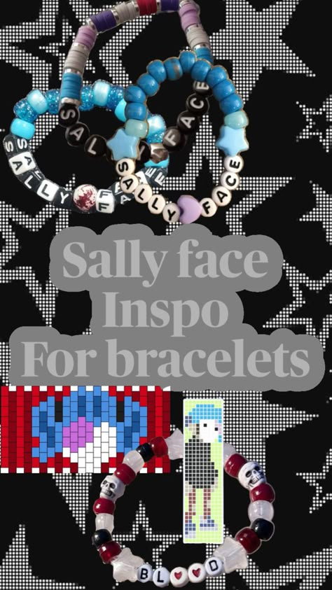 Thank you for the creators who made these bracelets, I will make some! Sally Man, Diy Kandi Bracelets, Pony Bead Bracelets, Diy Kandi, Sally Face Game, Kandi Patterns, Sally Face, Kandi Bracelets, Scene Kids