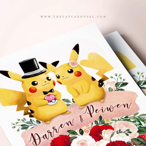 Pokemon Wedding Invitations, Anime Theme Wedding, Pikachu Wedding, Pokemon Wedding, Ideas Casamiento, Manifestation Candles, Wedding Gift Art, Pikachu Plush, Pokemon Party