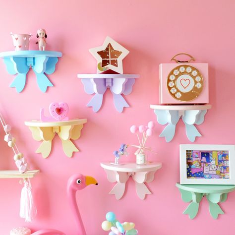 Bow Shelf, Clay Shelf, Kawaii Clay, Bow Wall, Japanese Pink, Bow Storage, Witch Room Decor, Room Decor Grunge, Room Decor Dark