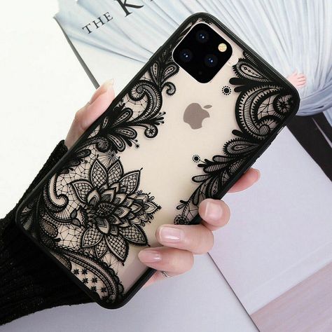 iPhone 11 Pro Max Black Lace Phone Case Cover Lace Phone Case, Black Rose Flower, Pattern Stencil, Handbag Pattern, Apple Iphone 12, Max Black, Wedding Lace, Stencil Template, Lace Flower