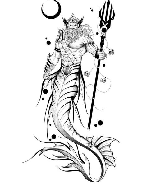 White Flower Tattoos, Animal Stencil Art, Trident Tattoo, Male Mermaid, Twin Tattoos, Poseidon Tattoo, Mermaid Stories, Dragon Tattoo Art, Armband Tattoo Design