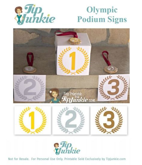 Use these free printable winner podium signs for an Olympic birthday party or any other sporting event. The three winners podiums don't have to be elaborate. Simply attach these first place, second place, and third place signs onto what's available for your Olympic Gold Medalists award ceremony.   Free File Here: Olympic Birthday Party, Olympic Podium, Olympic Winners, Olympic Theme Party, Olympic Games For Kids, Olympic Theme, School Displays, Sporting Event, Printable Numbers