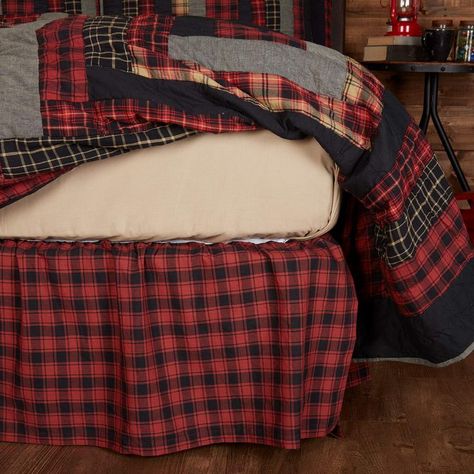 VHC Brands Rustic & Lodge Cumberland Bedding Accessory, Queen Skirt 60x80x16, Chili Pepper Red Log Cabin Bedding, Vintage Cabin Decor, Rustic Lodge Decor, Box Spring Cover, Country Lodge, Cozy Log Cabin, Country Bedding, Cabin Bed, Vhc Brands