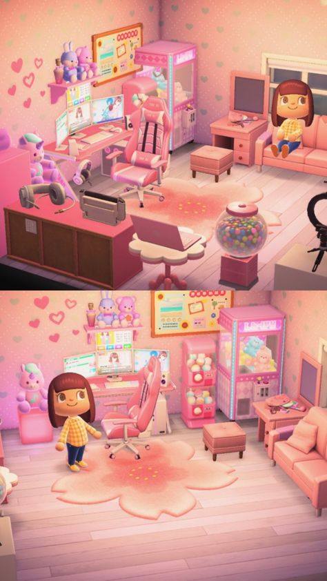 Animal Crossing One Room House, Cute Animal Crossing Furniture, Acnh Patty's Yard Guide, Acnh Playroom Ideas, Acnh Inspo House, Acnh Hellokitty Room, Room Ideas For Animal Crossing, Cat Pond Animal Crossing, Animal Crossing Island Inspiration Codes