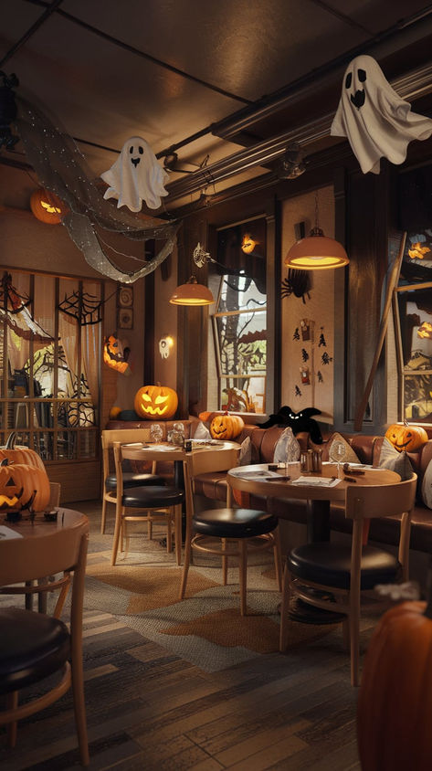 Transform your restaurant with a Halloween design backdrop. Add eerie charm to your dining experience this spooky season! Follow for more festive decor inspiration. Halloween Decor Restaurant, Halloween Restaurant Decorations, Backdrop Restaurant, Restaurant Background, Festive Decor, Restaurant Decor, Halloween Design, Dining Experience, Festival Decorations