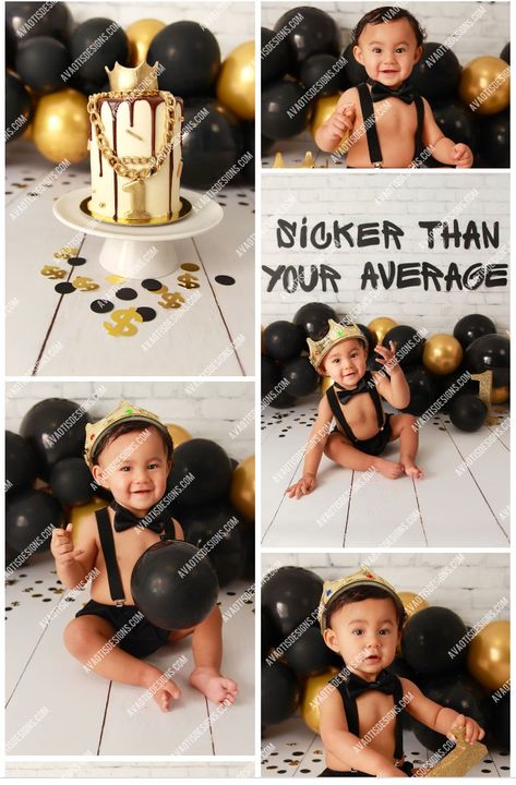 Biggie Smalls First Birthday Photoshoot, Notorious One Cake Smash, Notorious Big One Birthday Photoshoot, Notorious One Photo Shoot, Notorious One Birthday Cake, Notorious Big One Birthday Cake, Notorious Big One Birthday, Black Gold Balloon Garland, Notorious One Birthday