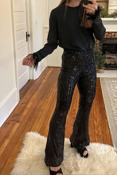 Black Sparkly Pants Outfit, Sequin Pants Outfit Black, Black Glitter Pants Outfit, Glitter Leggings Outfit, Sparkly Pants Outfit, Black Sequin Pants Outfit, Glitter Pants Outfit, Sequin Trousers Outfits, Sequin Pants Outfit