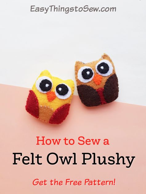 Get your free printable pattern to make a family of these plush owls out of felt scraps! It's so simple to make these while watching TV or traveling! #easythingstosew #owl #feltcrafts #handstitching Felt Owl Patterns Free Printables, Owl Sewing Patterns Felt, Owl Plush Pattern, Felt Owl Pattern, Easy Things To Sew, Owl Softie Pattern Free, Owl Stuffy Pattern, Harry Potter Plush, Felt Owls Template Christmas Ornament