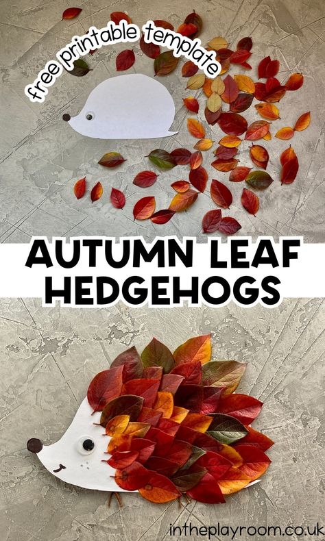 Fall Leaf Hedgehog With Printable Template - In The Playroom Fall Leaves Crafts Preschool, Leaf Hedgehog, Fall Crafts For Toddlers, Diwali Activities, Hedgehog Craft, Autumn Leaves Craft, Leaf Collage, Fox Crafts, Kids Fall Crafts