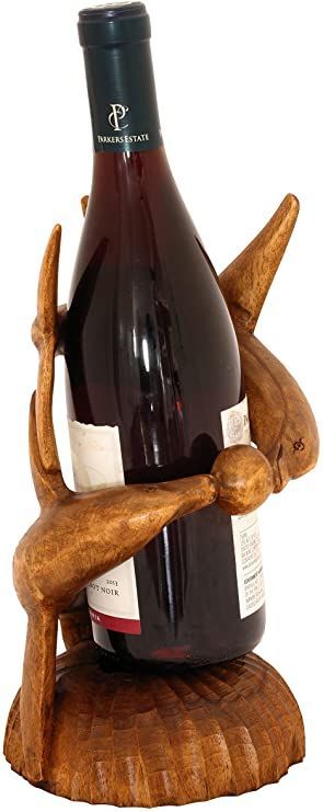 G6 COLLECTION 12" Wooden Handmade Wine Rack Bottle Holder Free Standing Dolphin Wood Rustic Hand Carved Home Decor Accent Decoration Gift Bar Art Handcrafted Decorative Artwork Two Dolphins Wine Wooden Wine Rack, Wooden Statues, Bar Art, Wood Rustic, Bottle Rack, Decor Figurines, Wine Holder, Wine Bottle Holders, Wood Home Decor