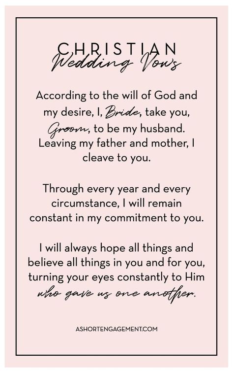 Christian wedding vows | Ideas for Writing Your Own Wedding Vows (plus a free sample script!) – A Short Engagement Vow Ideas To Husband Christian, Vows Christian Wedding, Biblical Wedding Vows To Husband, Wedding Vows Christian Beautiful, Godly Wedding Vows, Christian Vow Renewal, Christian Wedding Vows Examples, Small Christian Wedding Ideas, Christian Wedding Vows To Husband