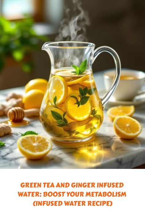 Green Tea and Ginger Infused Water: Boost Your Metabolism (Infused Water Recipe) - The Infusion Chef Yummy Water Recipes, Ginger Infused Water, Ginger Green Tea, Infused Water Aesthetic, Herbal Medicine Recipes, Ginger Water, Easy Detox, Green Tea Bags, Flavored Water Recipes