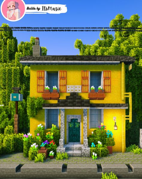 Minecraft Yellow street house. . . . .#minecraft #minecrafthouse #minecraftideas #foryou #minecraftbuilds Yellow Minecraft House, Minecraft Town Building Ideas, Minecraft Decor, Minecraft Video Games, Town Building, Cool Minecraft Creations, Minecraft Room, Minecraft City, Minecraft Inspo