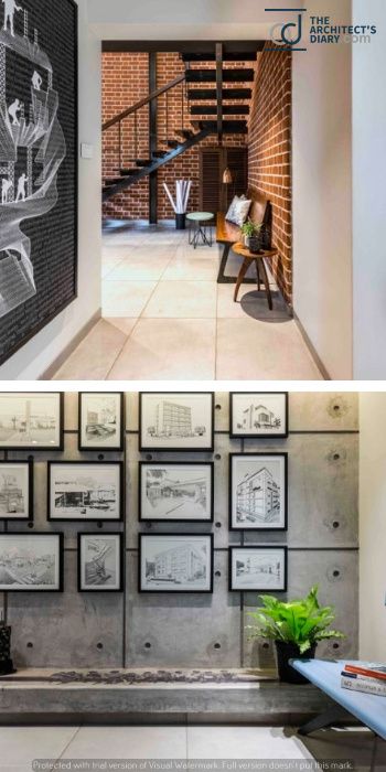 Construction Office Wall Design, Interior Construction, Modern Construction Office Design, Office Decor Construction, Construction Office Design Ideas, Construction Company Office Interior Design, Construction Office Ideas, Contractor Office Design, Office Entrance Wall Design