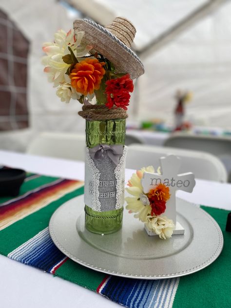 Charro Wedding Centerpieces, Charro Decorations Centerpieces, Bautizo Ideas Boy Centerpieces, Mexican Baptism Ideas Boy, Charro Baptism Centerpieces, Mexican Bautizo Ideas, Charro Theme Party For Boys, Charro Decorations, Charro Cake