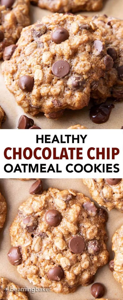 Easy Healthy Oatmeal, Healthy Oatmeal Chocolate Chip Cookies, Chocolate Chip Oatmeal Cookies Healthy, Chocolate Chip Cookies Vegan, Oat Chocolate Chip Cookies, Chocolate Chip Oatmeal Cookies, Oatmeal Chocolate Chip Cookie Recipe, Healthy Oatmeal Cookies, Healthy Chocolate Chip Cookies