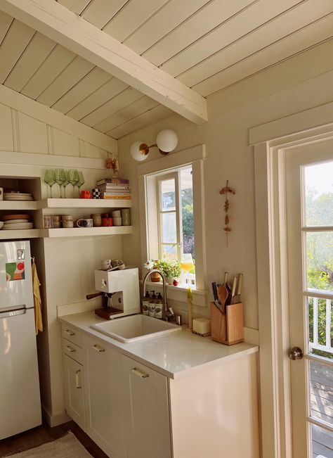 575-Square-Foot California Cottage Rental Home Photos | Apartment Therapy West Coast Cottage, Beach Cottage California, California Cottage Style, Small Beach Bungalow Interior, Cottage Style Tiny House Interior, Cottages And Cabins, Rental Cottage Ideas, Small Cottage Kitchen Ideas Tiny Homes, One Room Cottage Interior