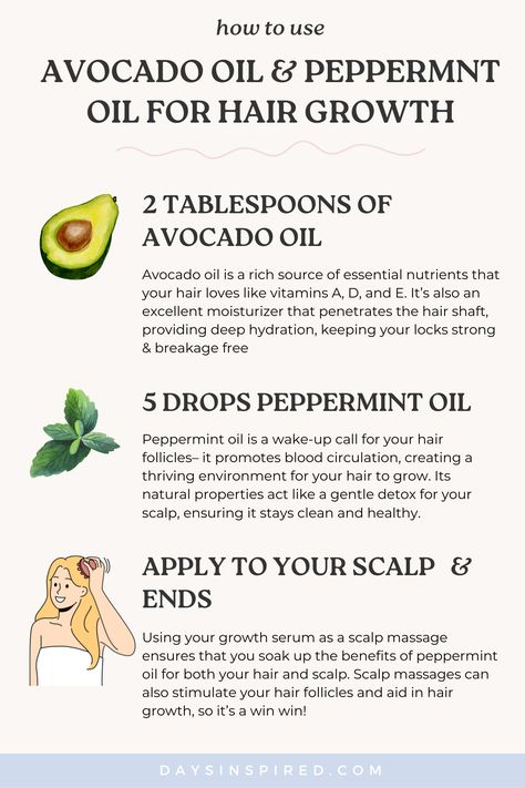 One of the most powerful oil combinations for hair growth and strength is the duo of avocado oil and peppermint oil. In this post, we’ll look at the benefits of both of these oils, a simple DIY growth elixir recipe, and how to incorporate this combo into your beauty routine. So, let’s dive into the transformative world of avocado oil, peppermint oil, and the lush, vibrant locks that await! Peppermint Oil For Skin, Peppermint Oil For Hair Growth, Peppermint Oil Hair, Avocado Oil For Hair, Peppermint Oil For Hair, Avocado Oil Benefits, Long Strong Hair, Peppermint Oil Benefits, Avocado Oil Hair