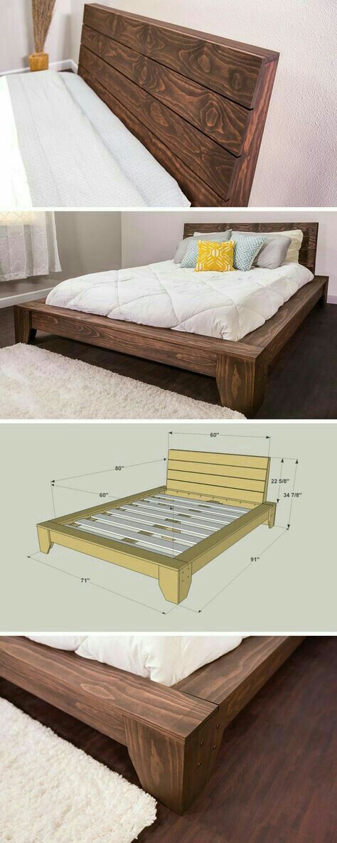 Platform Bed Diy, Bedframe Diy, Koti Diy, Diy Platform Bed, Bed Platform, Diy Bed Frame, Bed Plans, Wood Bed Frame, Wood Headboard