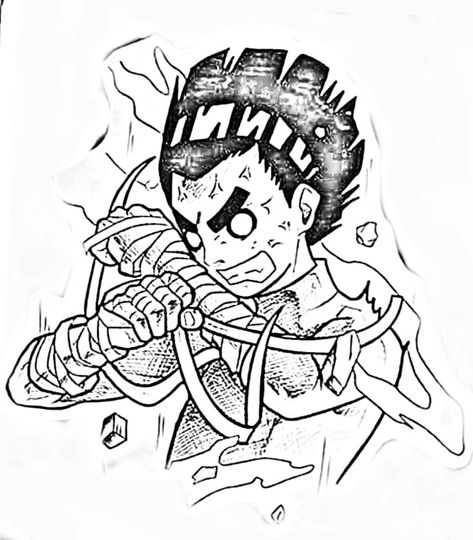 Rock Lee Black And White, Gundam Tattoo Design, Rock Lee Tattoo Ideas, Rock Lee Drawing, Japan Tattoo Sketch, Rock Lee Tattoo, Anime Tattoo Stencil, Hobbit Tattoo, Master Tattoo