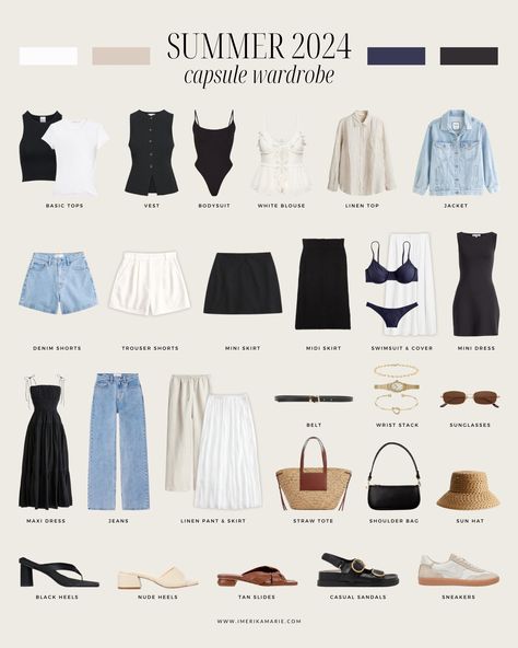 Casual Summer Outfits Capsule, Chic Outfits For Summer, Summer Clothing Capsule, Capsule Wardrobe Casual Minimalist, Outfit Capsule Summer, Cool Girl Capsule Wardrobe, July 2024 Fashion, Capsule Wardrobe 2 Weeks Europe, Eroupe Travel Outfit