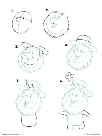 Drawing Tutorials – Tim's Printables Leprechaun Drawing, Igloo Drawing, Cartoon Leprechaun, Polar Bear Drawing, Santa Claus Drawing, Fae Folk, Penguin Drawing, Pig Drawing, Alien Drawings