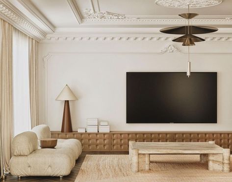 Tv Room Classic, Classic Tv Room, French Modern Home, French Style Living Room, Modern French, Living Room Pictures, Living Room Tv, Mid Century House, Interior Design Studio