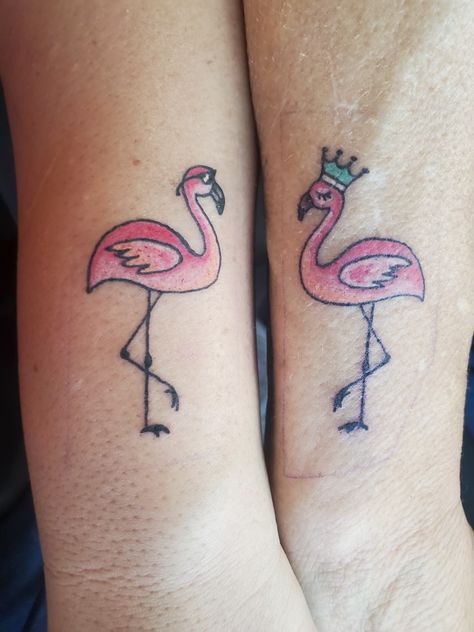 (Right) Pink flamingo with sunglasses, (left) pink flamingo with a crown Mother Daughter Flamingo Tattoos, Flamingo Tattoos, Mother Daughter Tattoo, Flamingo Tattoo, Daughter Tattoo, Mother Daughter Tattoos, Tattoos For Daughters, Mother Son, Pink Flamingo