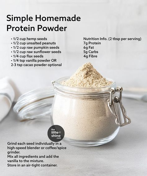 THE LITTLE SHINE | protein powder | Instagram Gluten Free Protein Powder, Homemade Protein Powder, Sweets For Diabetics, Energy Drink Recipe, Natural Protein Powder, Chia Seed Smoothie, Spiced Butter, Raw Pumpkin Seeds, Healthy Carbs