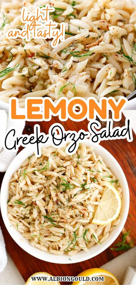 Learn how to make an easy Greek orzo salad with a bright lemon twist. This simple recipe combines orzo pasta, fresh veggies, and a lemony Greek dressing to create a delightful, Mediterranean-inspired dish. Ideal for quick meals or as a delicious potluck contribution. Egyptian Koshari Recipe, Koshari Recipe, Baklava Recipe Easy, Summer Potluck Recipes, Breakfast Casserole With Bread, Orzo Pasta Recipes, Greek Orzo, Greek Orzo Salad, Pasta Fresh