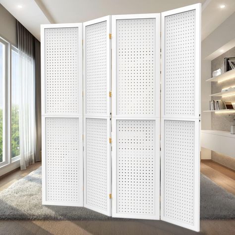 PRICES MAY VARY. ⛪【MOVEABLE PRIVACY SCREEN】DURASPACE pegboard display room divider helps create extra privacy. Not only suitable for indoor room privacy, but also for outdoor porch privacy. Single Panel size:67"(H)×15.7"(W), wall divider maximum size:5.6 FT(H)×64”W). Each panel has 744 holes, a total of 2976 holes in 4 panels. ⛪【EASY TO OPERATE】 This folding screen does not require any installation, opens up and is ready to use, easy to store and move, making it suitable for temporarily hiding a Pegboard Stand, Wood Privacy Screen, Porch Privacy, Wooden Pegboard, Art Booth, Display Room, Pegboard Display, Wall Divider, Festival Booth