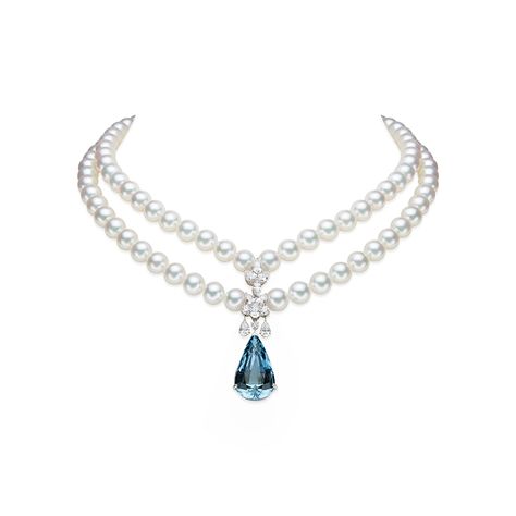 Aquamarine and Akoya Cultured Pearl Necklace with Diamonds in 18K White Gold $132,000.00 Aquamarine Diamond Necklace, Pearls And Diamonds Necklace, Pearl And Aquamarine Necklace, Bridal Diamond Necklace, Necklace With Diamonds, Fancy Jewelry Necklace, Pearl And Diamond Necklace, Aquamarine Necklace, Cultured Pearl Necklace