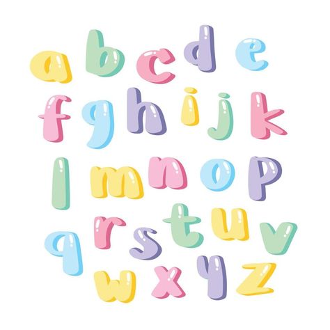 Lettering Fonts Colorful, Letters Alphabet Aesthetic, Fonts Ideas Alphabet, Doodle Fonts Alphabet, Cute Alphabet Fonts, Cute Fonts Alphabet Doodles, Fun Fonts Alphabet, Kawaii Letters, Fonts For Procreate