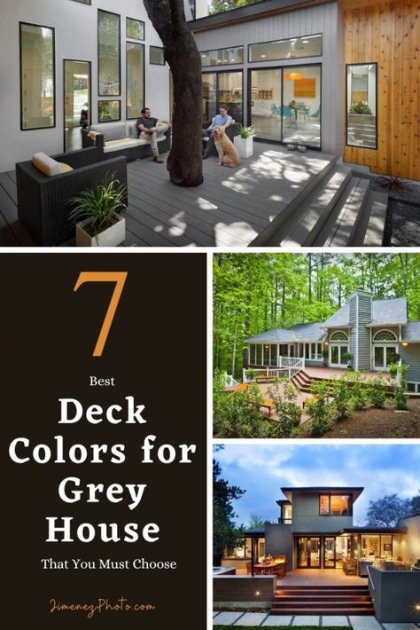 Dark Gray Deck Paint, Dark Gray House Deck Color, Deck Colors For Dark Gray House, Grey House Deck Colors, Deck Colors Ideas Paint Grey House, Deck Stain Colors For Gray House, Deck Stains For Gray House, Gray House With Deck, Grey Stained Deck