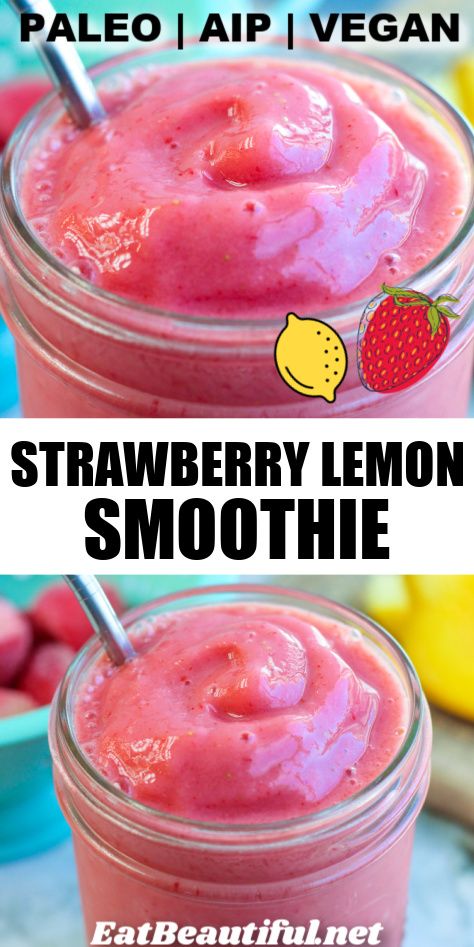 Strawberry Lemon Smoothie is super tart from fresh lemon juice, and it's rich with creamy strawberries. It's as much a healthy slushie as it is a smoothie -- full of tropical vibes and popping with flavor! Strawberry And Lemon Smoothie, Strawberry Lemonade Smoothie Recipe, Smoothie Recipes Ninja Blenders, Lemon Twist Strawberry Smoothie King, Smoothie Recipes Lemon, Fresh Fruit Smoothie Recipes Blenders, Sour Smoothie Recipes, Scooters Strawberry Smoothie Recipe, How To Make A Fruit Smoothie