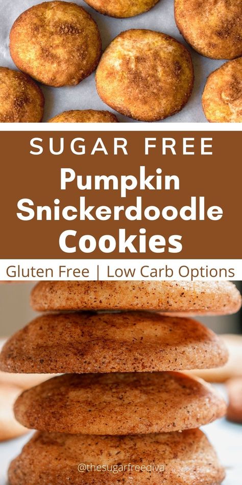 Pumpkin Snickerdoodle Cookies, Sugar Free Cookie Recipes, Sugar Free Desserts Easy, No Sugar Desserts, Sugar Free Baking, Sugar Free Recipes Desserts, Sugar Free Treats, Sugar Free Sweets, Snickerdoodle Cookies