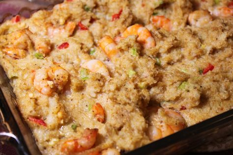 Shrimp and Grits Dressing Shrimp And Grits Dressing Recipe, Shrimp And Grits Dressing, Seafood Dressing Recipe, Seafood Dressing, Shrimp And Grits, Thanksgiving Dishes, Shrimp Dishes, Cajun Recipes, Appetizer Salads