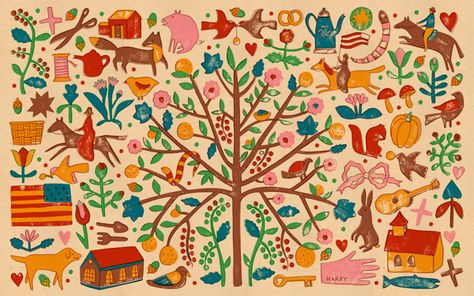 Folk Art Wallpaper, Folk Wallpaper, Seed Illustration, Black Folk Art, Gifts Wrapping, Wallpaper Project, Illustration Agency, Wallpaper Dekstop, Garden Centre