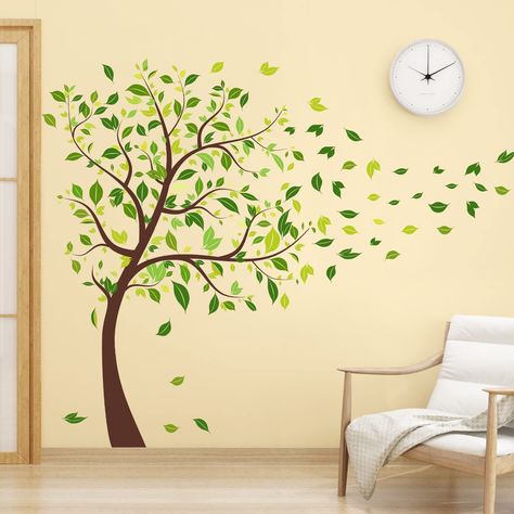 Scandinavian Living Room Inspo: Clean and Simple Design Life Size Tree Diy, Room Inspo Clean, Family Photo Walls, Office Wall Stickers, Tree Design On Wall, Wall Painting Ideas Creative, Tree Wall Painting, Living Room Stairs, Office Stickers