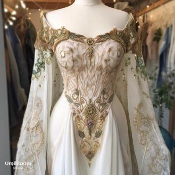 Elven Fairy, Elven Dress, Pretty Wedding Dresses, Fairy Dresses, Fairy Wedding, Fantasy Dresses, Royal Dresses, Goddess Dress, Dream Wedding Ideas Dresses